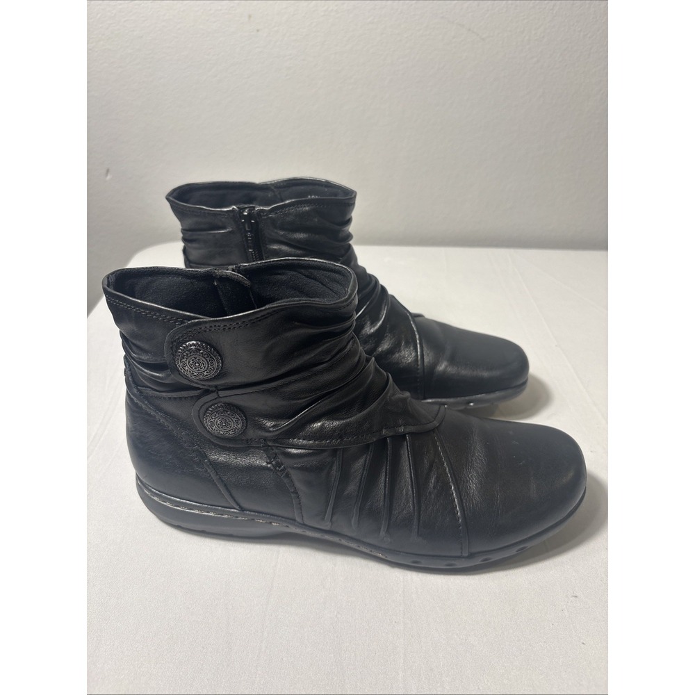 Cobb Hill Pandora Black Soft Leather Ankle Bootie Side Zipper Women 10 Narrow